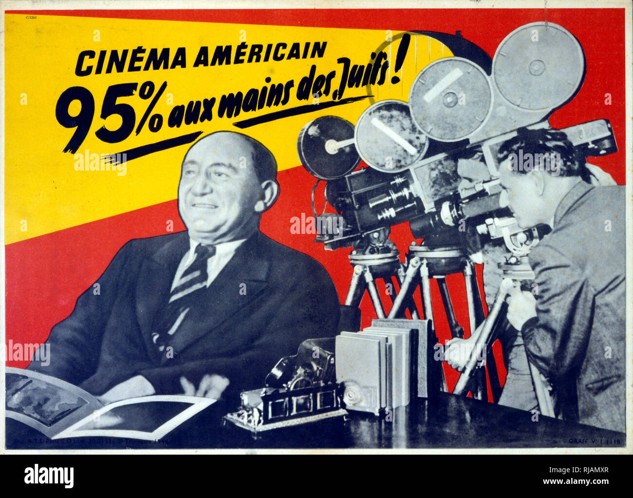 Weltkrieg zwei NS-Propaganda Poster für besetzten Frankreich. Er erklärte, dass 95% der amerikanischen Filmindustrie, die von Juden kontrolliert wird Stockfoto