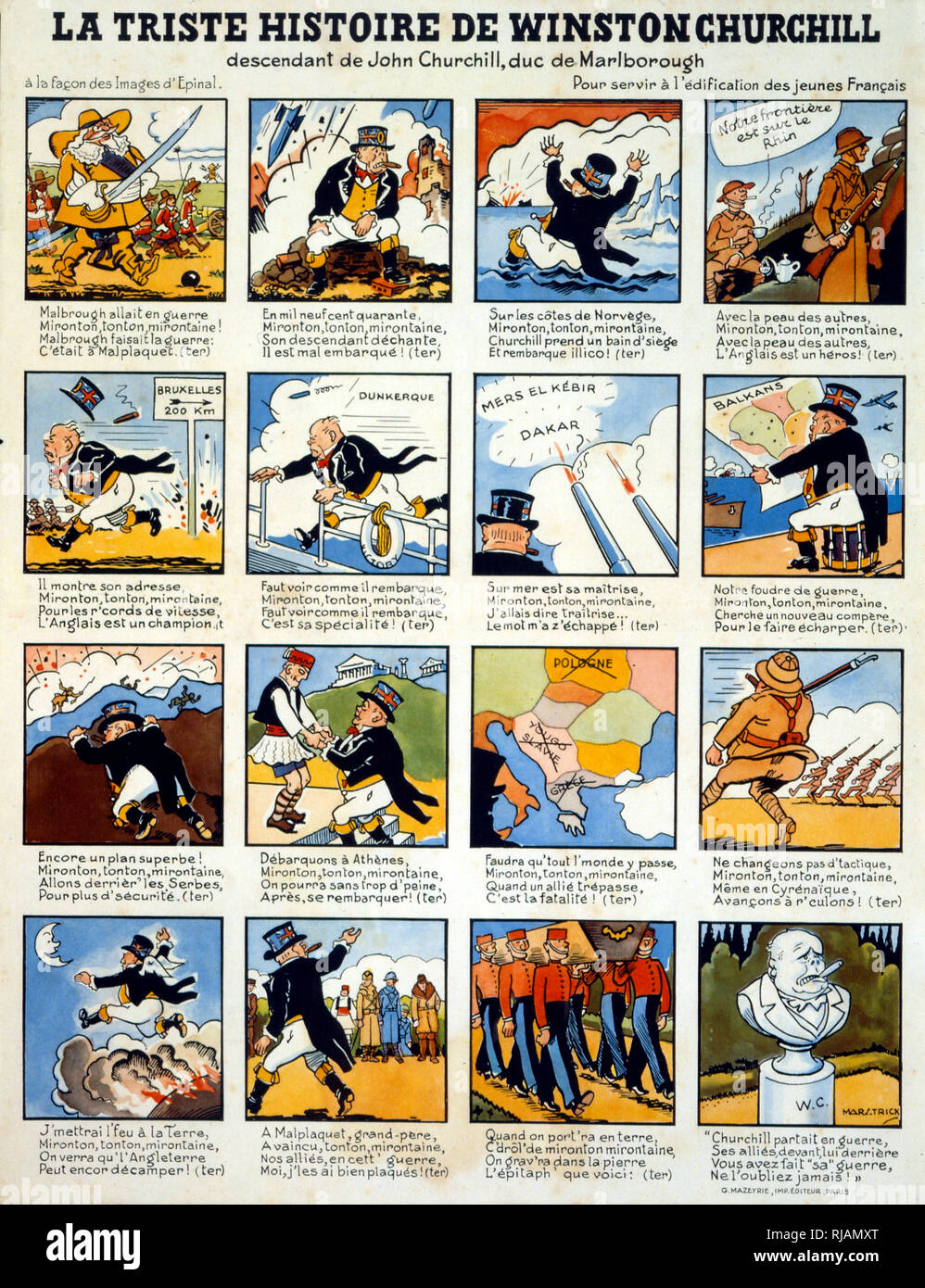 Weltkrieg zwei französischen Vichy Propagandaplakat erzählt die traurige Geschichte des Lebens von Winston Churchill Stockfoto