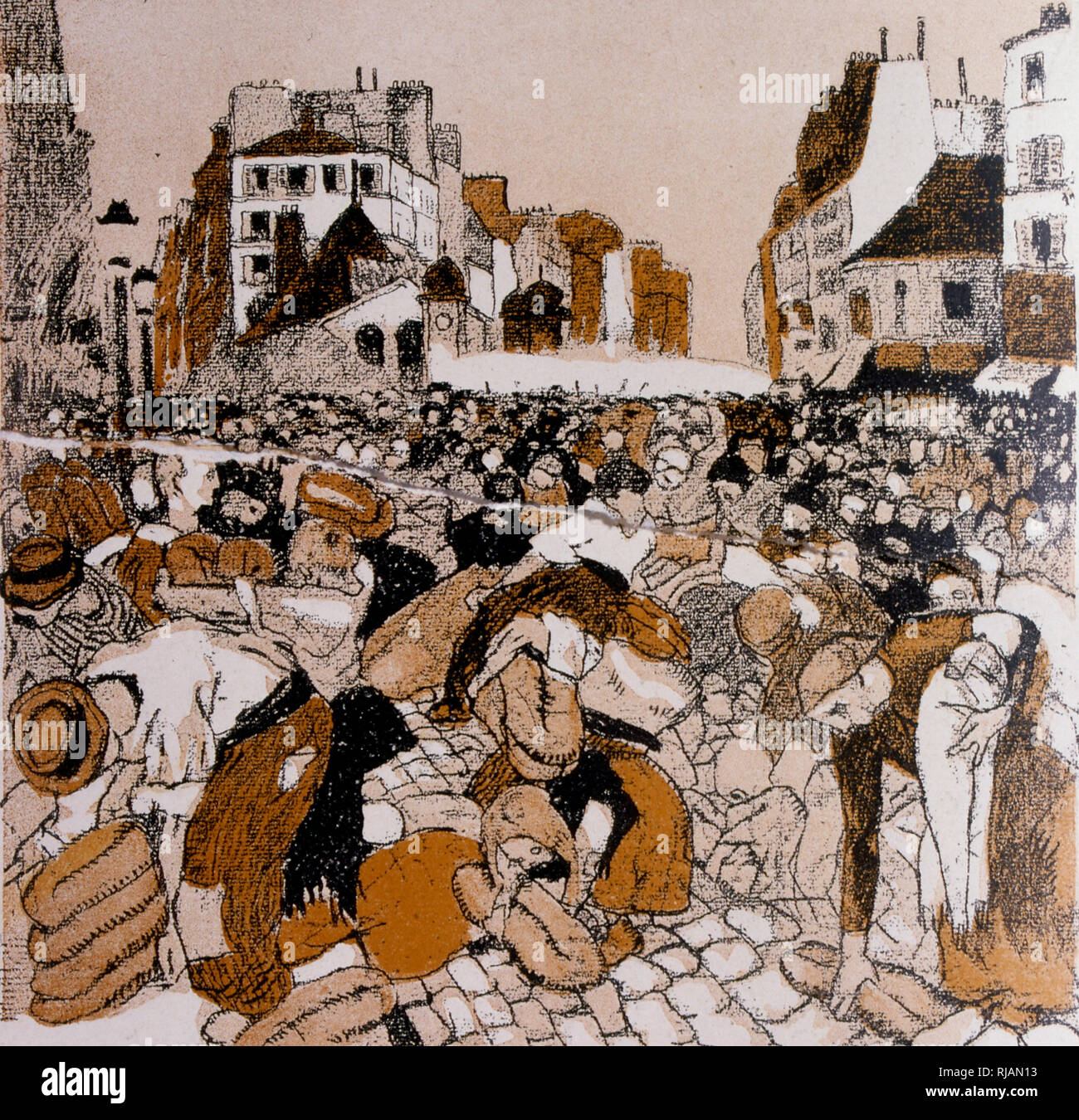 Französische Karikatur zeigt eine Masse kämpfen für Brot während ein Lebensmittel riot 1906 Stockfoto