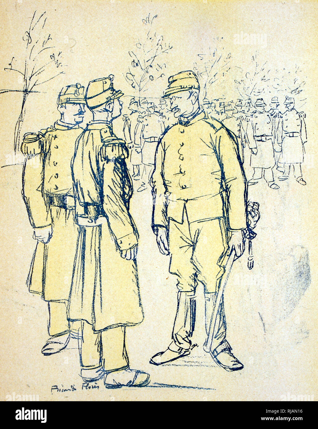 Karikatur in L'Assiette du Beurre, 1906, Darstellung der französischen Armee in der Ausbildung Stockfoto