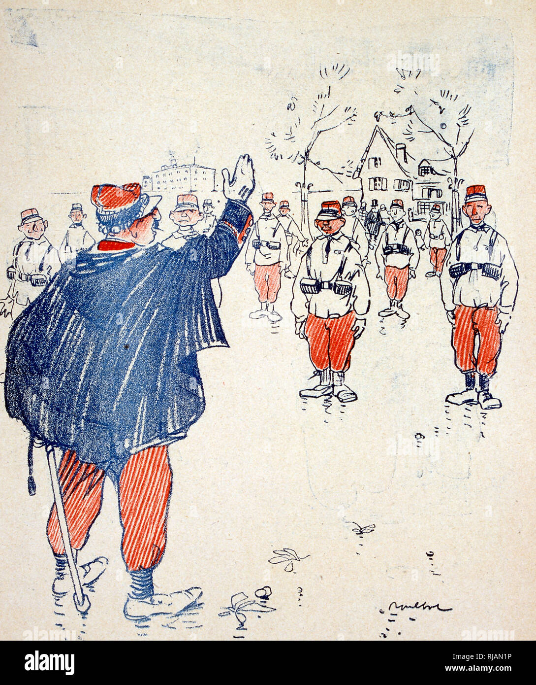 Karikatur in L'Assiette du Beurre, 1906, Darstellung der französischen Armee in der Ausbildung Stockfoto
