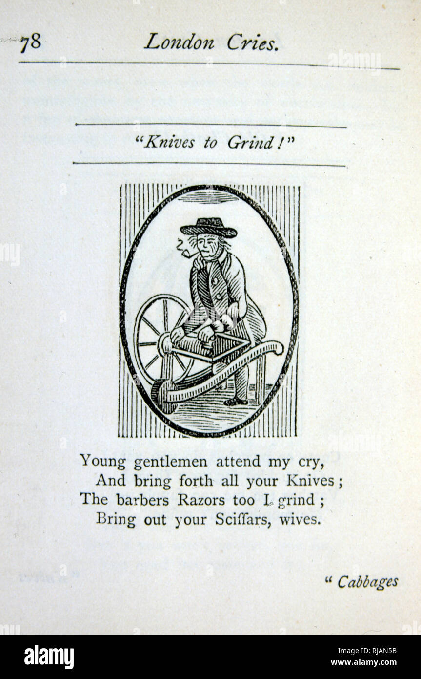 Abbildung eines Iron monger Messer schleifen, auf den Straßen von London. Circa 1780 Stockfoto