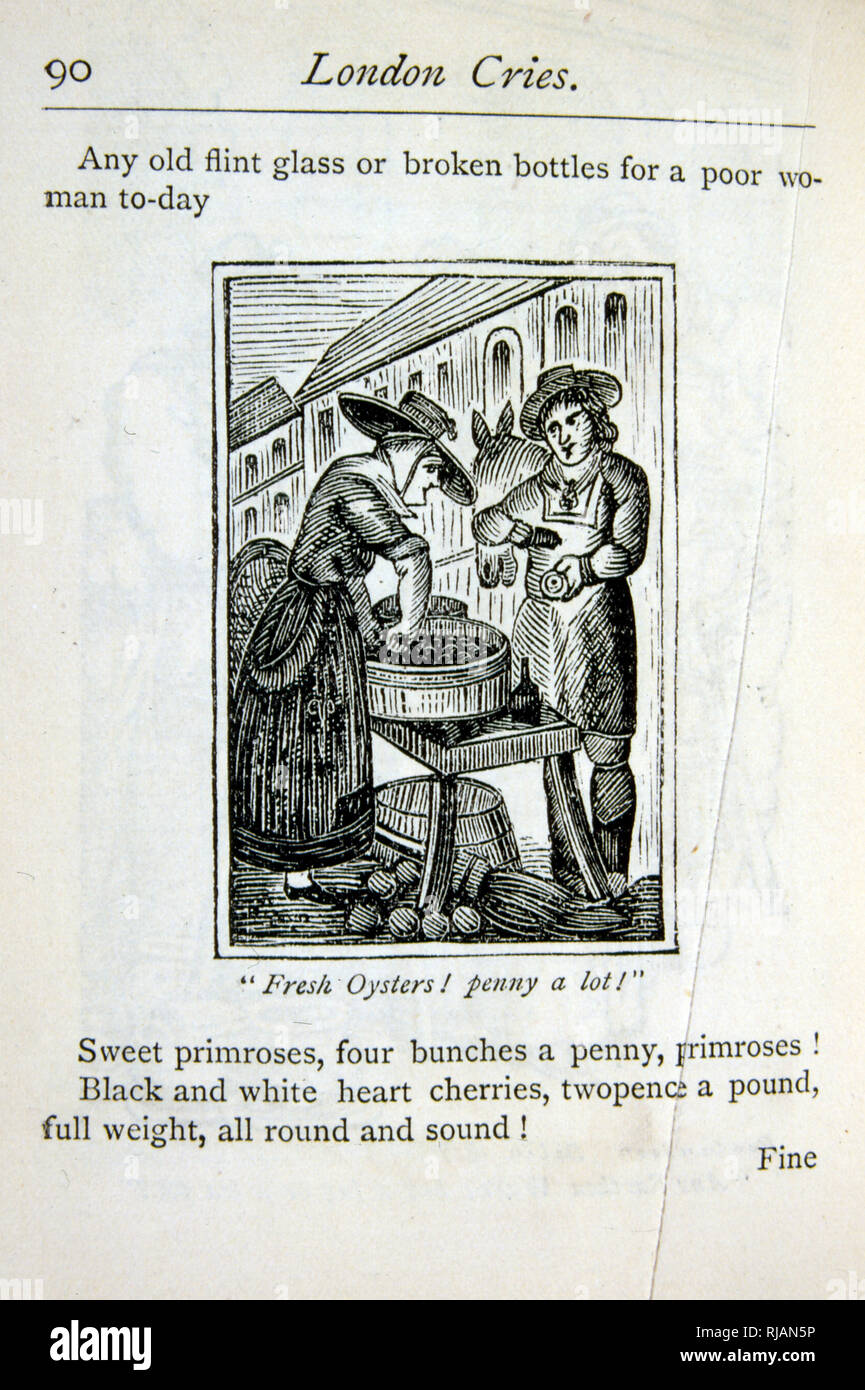 Abbildung: eine Frau verkaufen frische Austern auf den Straßen von London. Circa 1780 Stockfoto