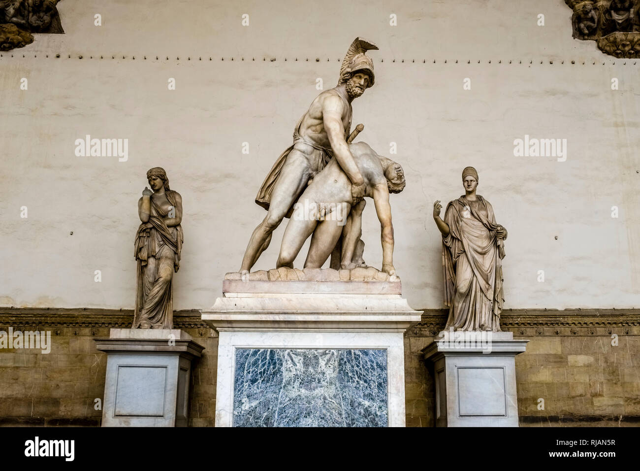 Die Statue Menelaus halten den Körper des Patroklos in der Loggia della Signorina Stockfoto