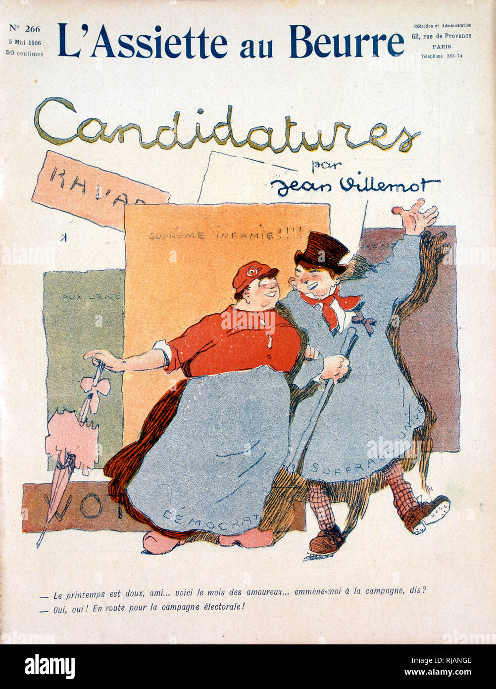 Kommunalwahl Kandidaten 1905, Illustration von "L'Assiette au Beurre", eine illustrierte Französische wöchentliche satirische Zeitschrift mit anarchistischen politischen Überzeugungen, die sich hauptsächlich zwischen 1901 und 1912 produziert wurde. Stockfoto