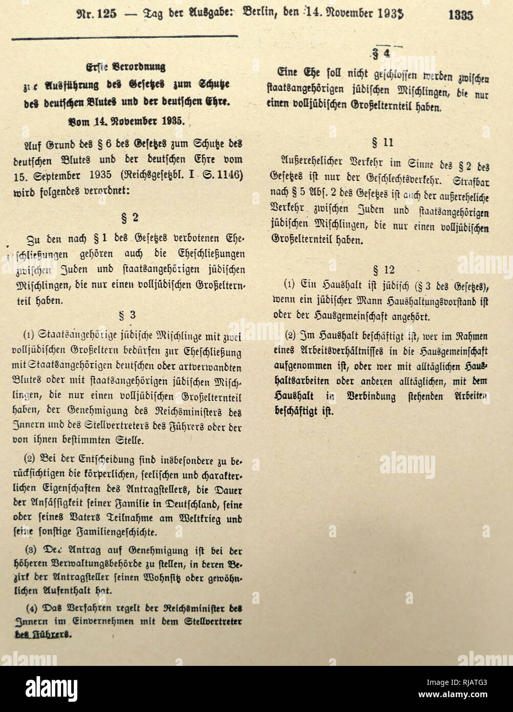 In der ersten Verordnung zum Reichsbürgergesetz (14. November 1935) Stockfoto
