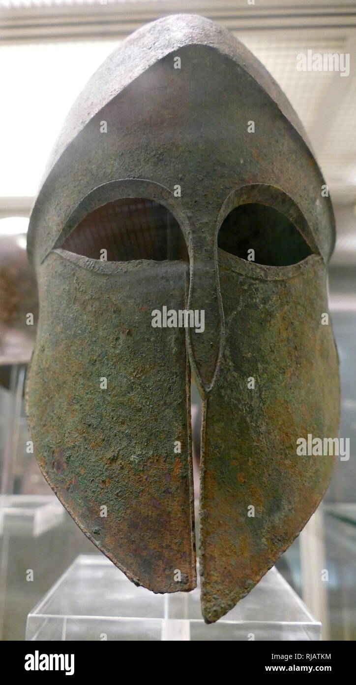 Bronze KORINTHISCHEN Helm, Griechisch 500 v. Chr. aus Korinth Stockfoto