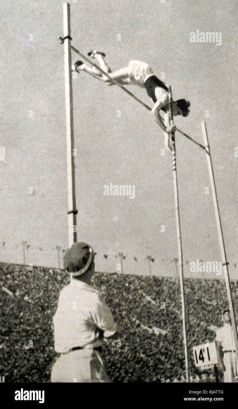 Foto von shuhei Nishida (1910 - 1997) 1932 Silbermedaille im olympischen Stabhochsprung. Shuhei sprang 4,28 m. Stockfoto