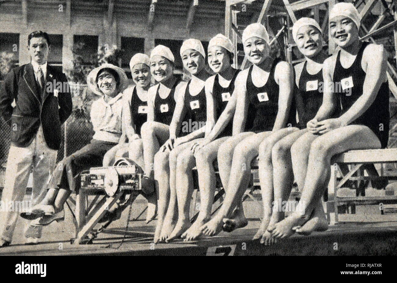 Foto der Japanischen Mannschaft Schwimmen, bei den Olympischen Spielen 1932. Stockfoto