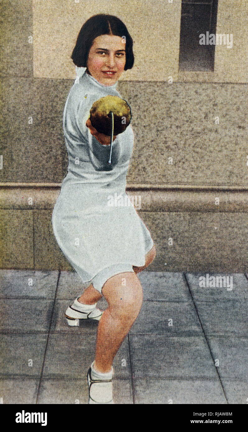 Foto von Ellen Müller-Preis (1912 - 2007) im Jahr 1932 Olympische Spiele. Ellen nahm Haus Gold in den einzelnen Folie Ereignis. Stockfoto