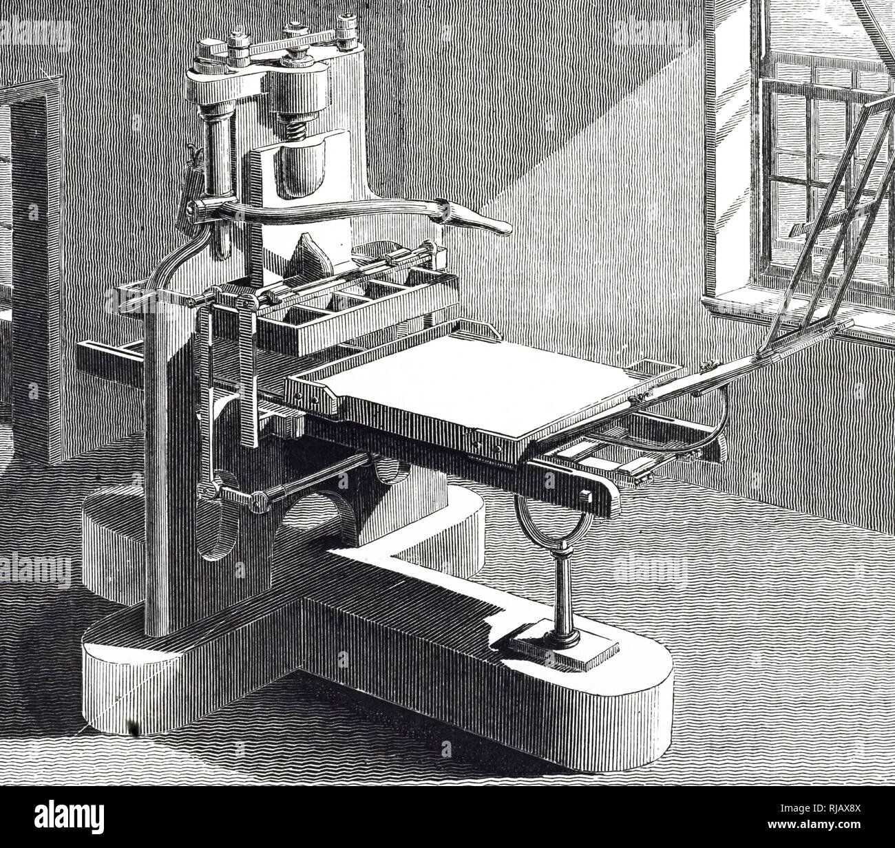 Ein kupferstich mit der Darstellung eines Stanhope drücken Sie: eine verbesserte Form einer Standard Druckmaschine geplant durch Charles Stanhope, 3rd Earl Stanhope. Charles Stanhope, 3rd Earl Stanhope (1753-1816) ein britischer Staatsmann und Wissenschaftler. Vom 19. Jahrhundert Stockfoto