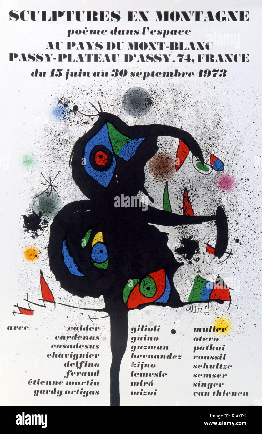 Anzeige Plakat für eine Ausstellung der modernen Kunst durch Künstler wie Jean Miro, Frankreich 1973 Stockfoto