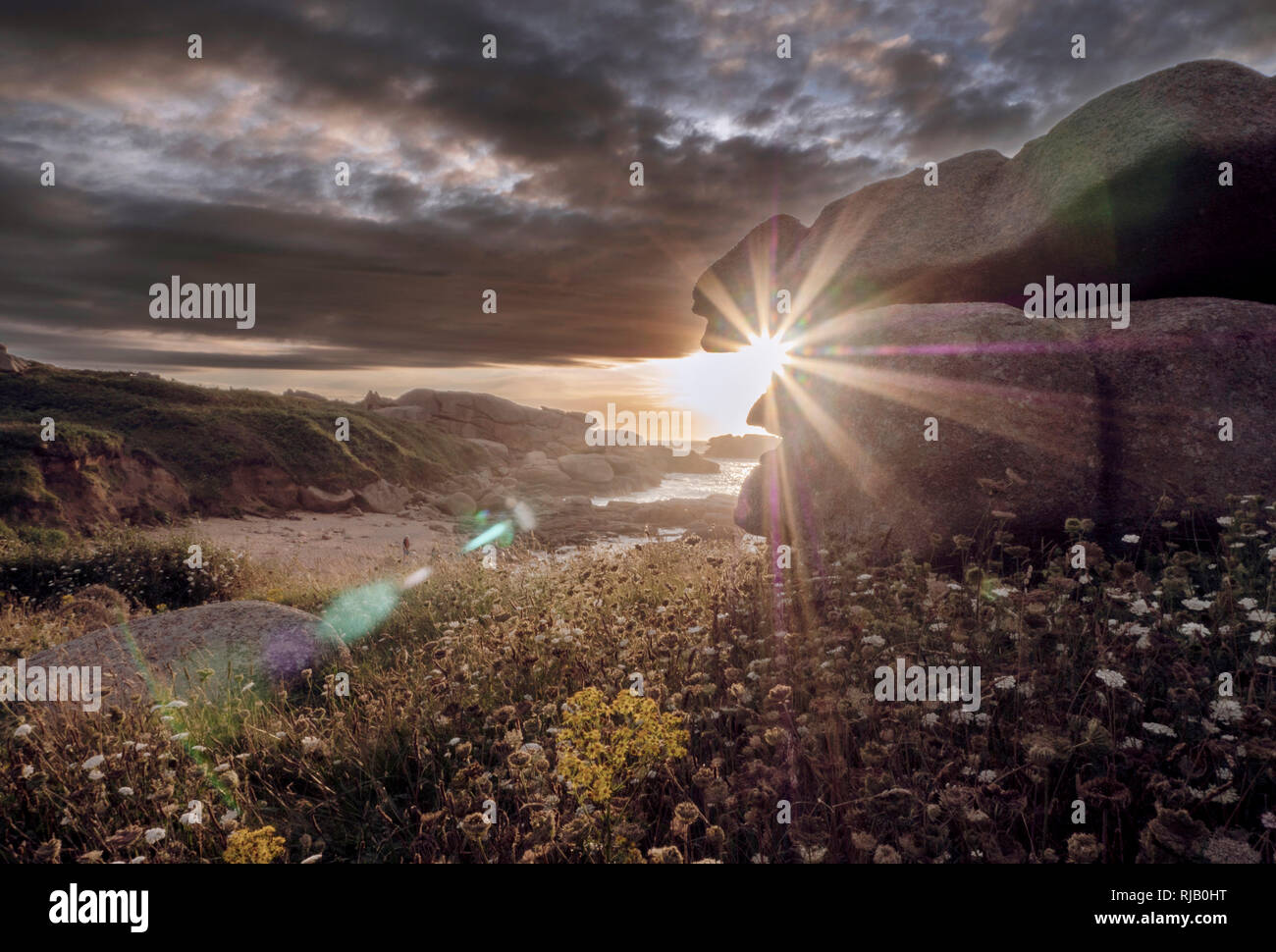 Die Côte de Granit Rose mit imposanten, rosafarbenen Granitfelsen bei Ploumanach Stockfoto