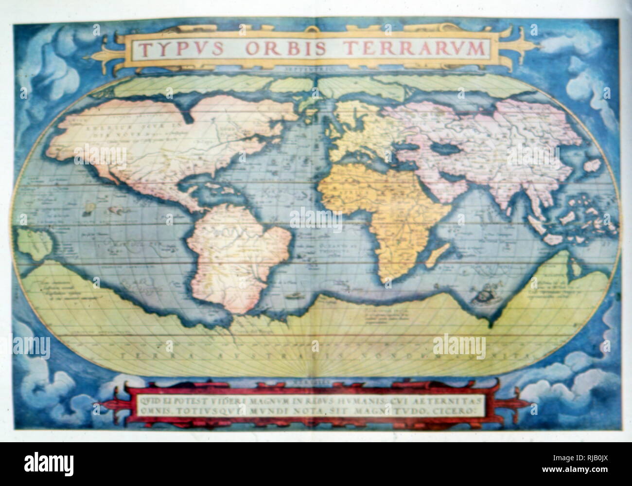 Weltkarte: Typus Orbis Terrarum von Abraham Ortelius Stockfoto