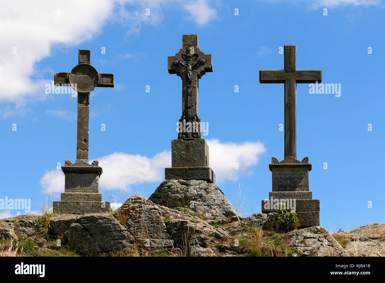 Trinity Kreuze wurde 1849 von den Bürgerinnen und Bürgern des Dorfes Prameny gemacht. Sie wurden als Dank für die Heilung. Stockfoto