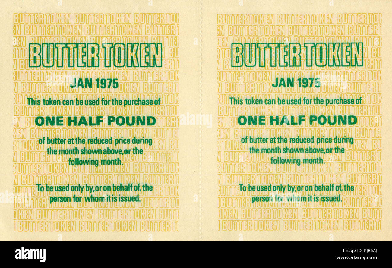 Zwei Buttermarken in einem Butter Token Book Stockfoto