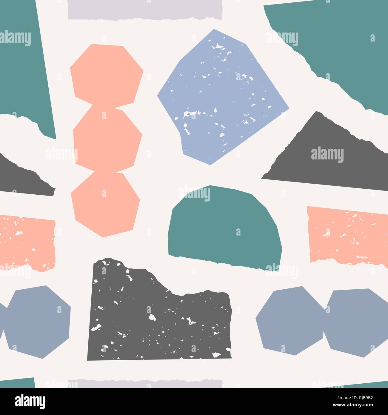 Nahtlose, sich wiederholendes Muster mit Papier schneiden Formen in Pastellfarben auf Creme Hintergrund. Verspielt und Moderne Collage stil Plakat, Geschenkpapier, Fabric desi Stock Vektor
