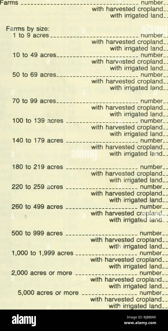 1982 Volkszählung der Landwirtschaft. Die Landwirtschaft. Tabelle 4.  Betriebe, Land, in landwirtschaftlichen Betrieben, und die Bodennutzung,  die auf die Größe der Farm: 1982 und 1978 [für die Bedeutung der  Abkürzungen und