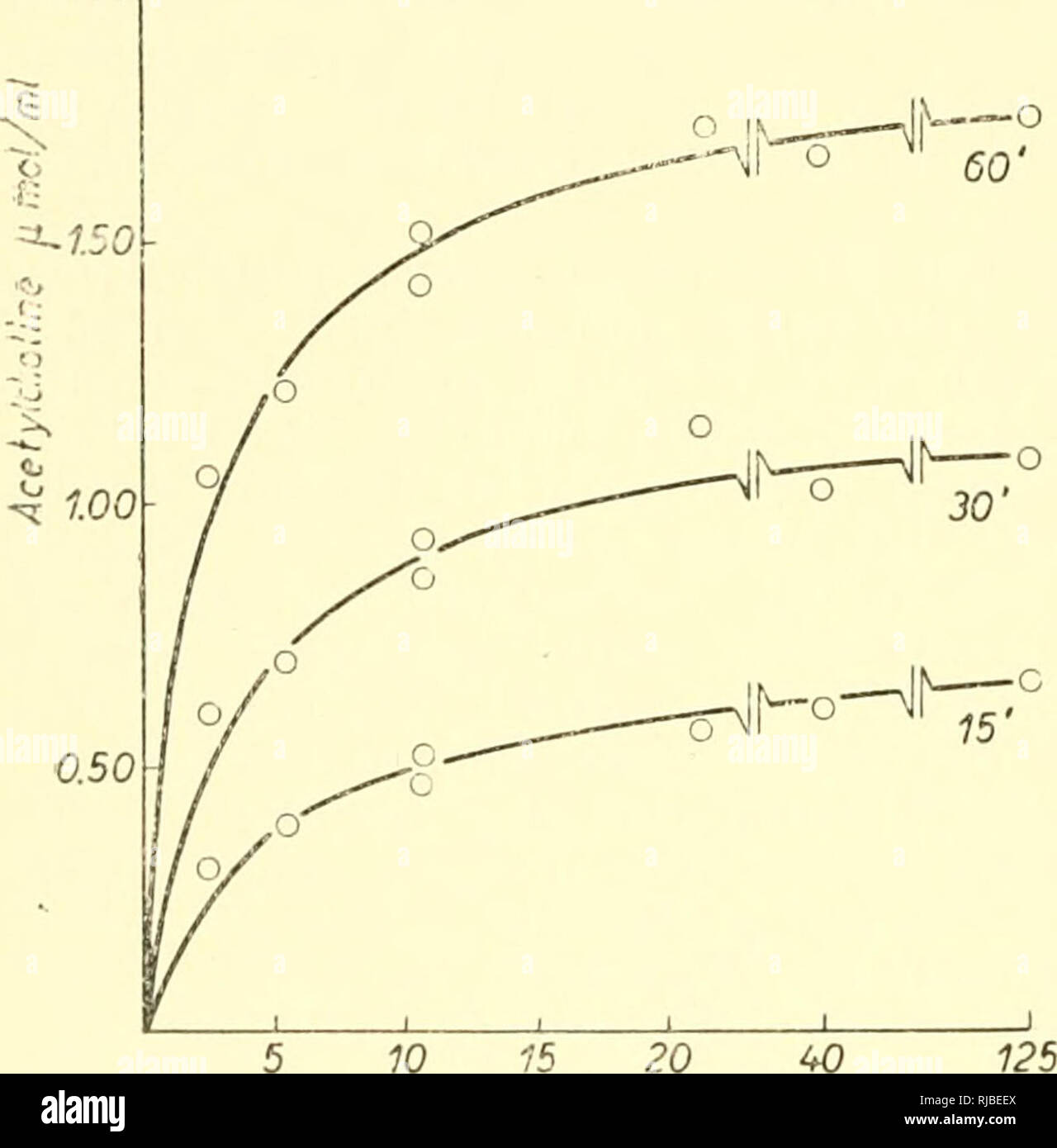 . Zelle Chemie; eine Sammlung von Papieren zu Otto Warburg anlässlich seines 70. Geburtstag gewidmet. Warburg, Otto Heinrich, 1883 -; Biochemie. 3 Ist R. BERMAN, I. B. WILSON, D. NACHMANSOHN VOL. 12 (1953) Probe auf das glutathion Extinktionskoeffizient und die biologische Acetylcholin Messung; Zeit (min) fiM von Acetylcholin gebildet jml Bioassay Nitroprussid Test 30 60 0-33 0,670-34 0,65 diese Daten das Aussehen von mercaptan als Maß für die Acetylierung validieren. Es muss jedoch beachtet werden, dass es einen Unterschied gibt - noch nicht erklärt - zwischen den beiden Systemen: In der vollen sys Stockfoto