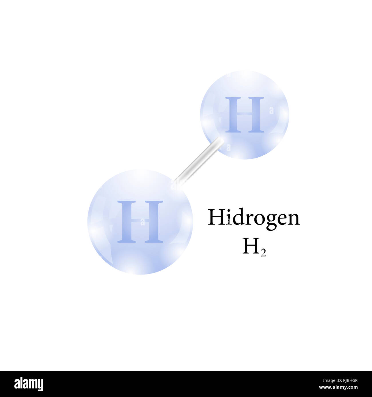 Molekül des Hidrogen. Chemisches Element des Periodensystems. Stockfoto