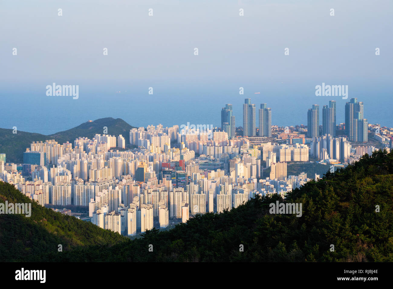 Busan Stadtbild Gwangan Brücke am Sonnenuntergang Stockfoto