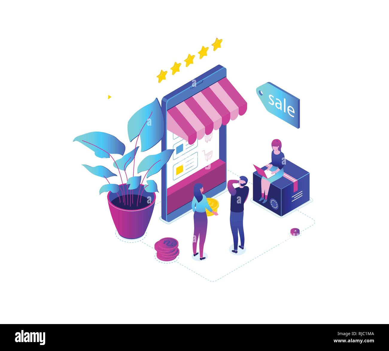 Online einkaufen - Moderne bunte isometrische Vector Illustration Stock Vektor