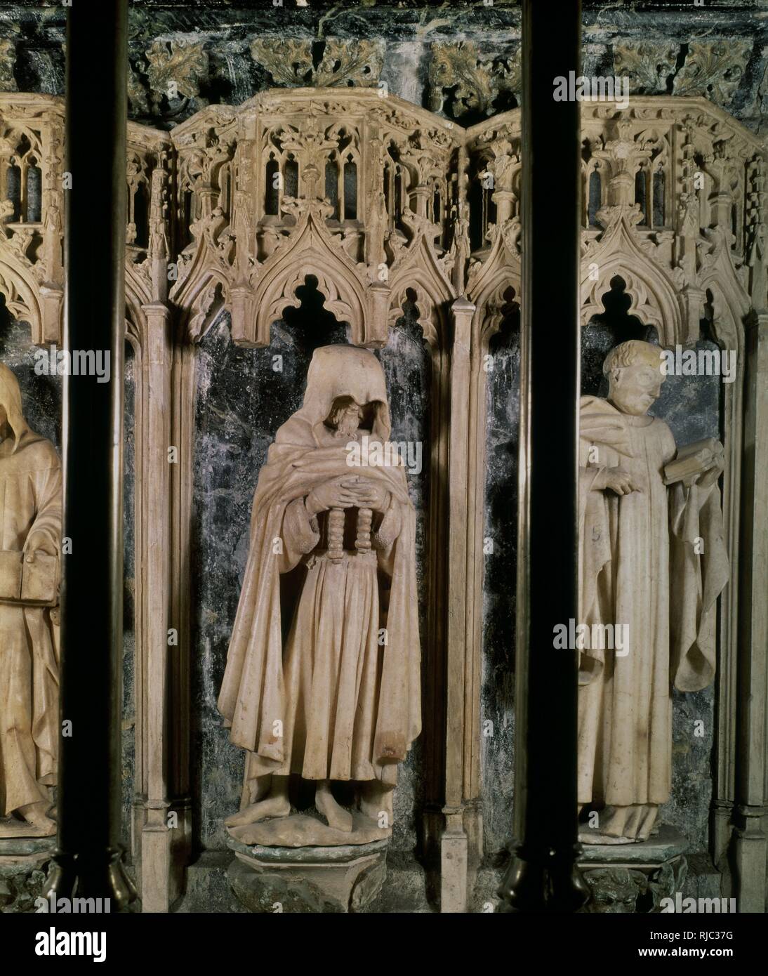 DET DE FRAILE - SEPULCRO DE CARLOS III DE NAVARRA Y SU ESPOSA LEONOR DE TRASTAMARA - 1416 - ALABASTRO. Autor: LOME DE TOURNAY JEAN. Lage: CATEDRAL - Interieur. Pamplona. NAVARRA. Spanien. Stockfoto