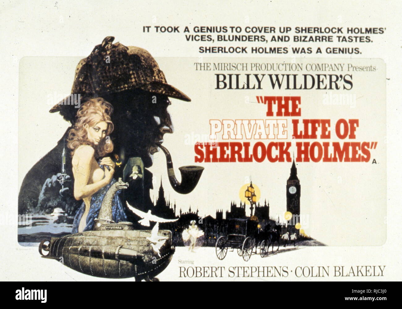 Filmplakat für "Das Privatleben des Sherlock Holmes' eine 1970 Deluxe Farbe film in Panavision geschrieben und von Billy Wilder und I. A.L. Diamond produziert, und von Wilden geleitet. Stockfoto