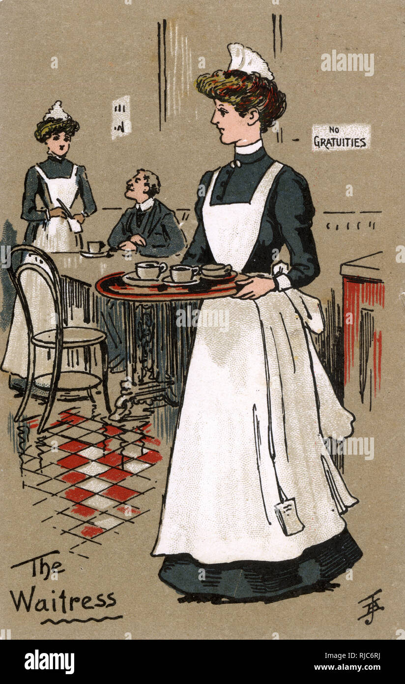 Eine britische Kellnerin in einem Restaurant oder Teehaus Stockfoto