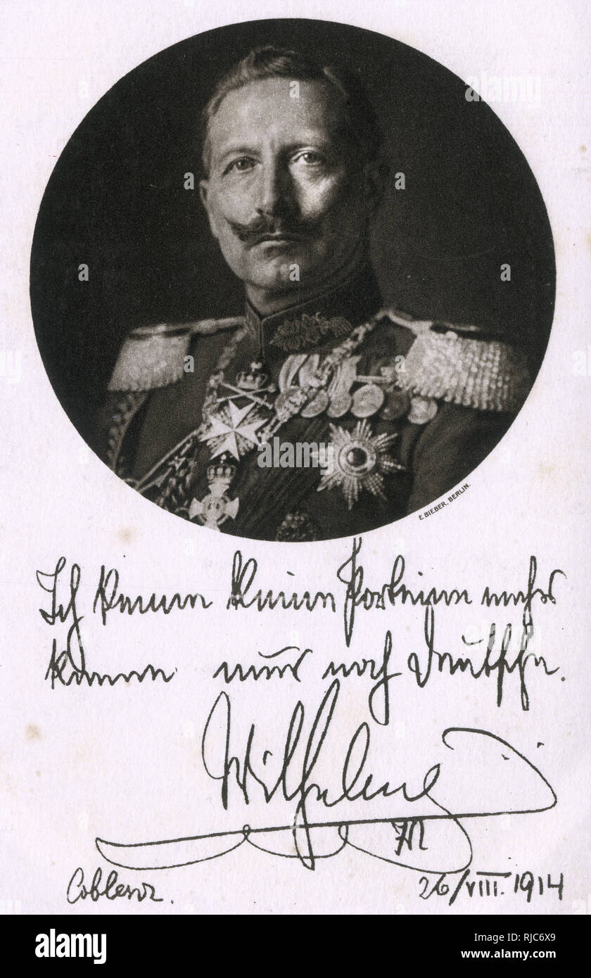 WW1 - Kaiser Wilhelm II. Von Deutschland und Patriotische Botschaft Stockfoto