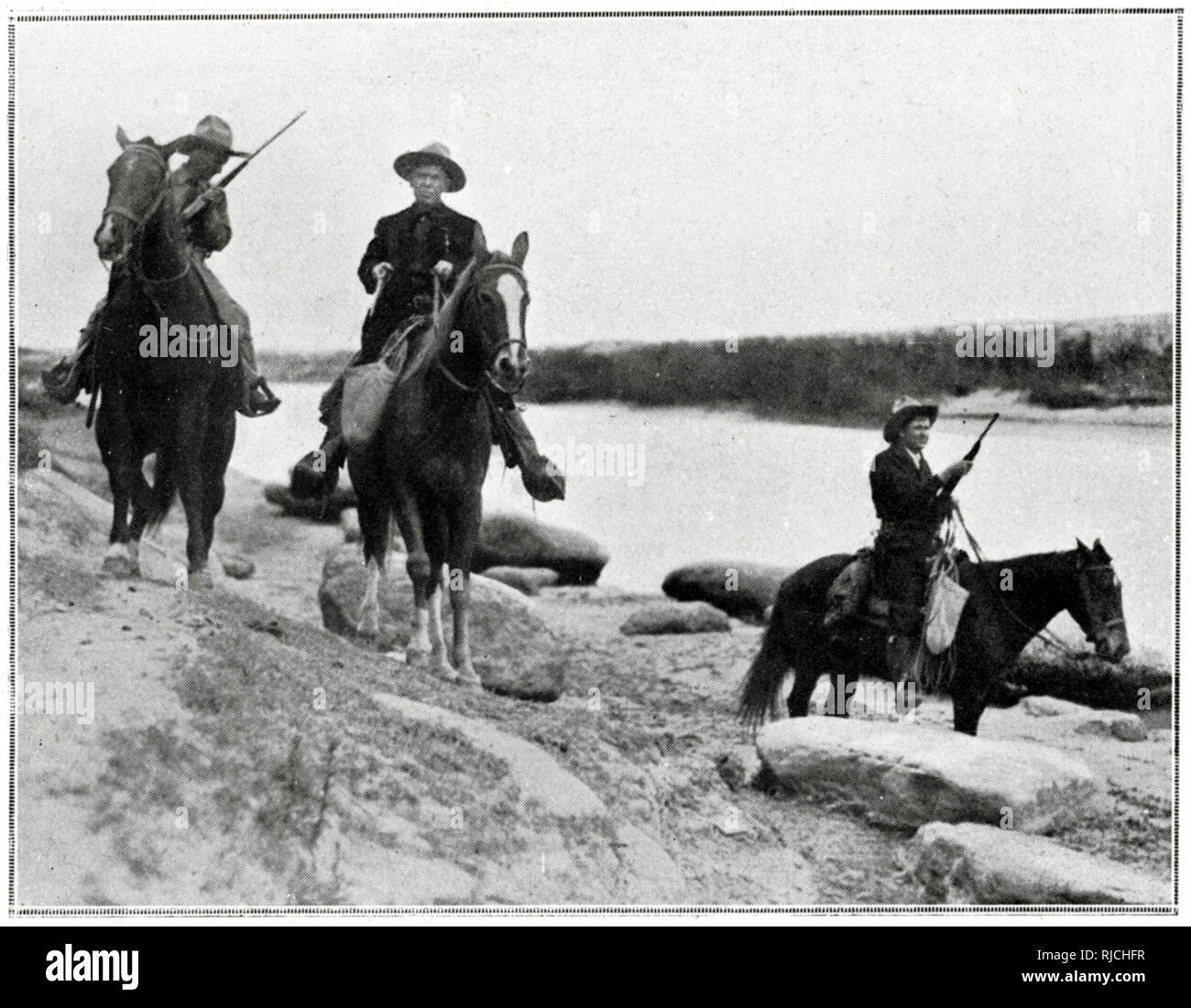 Amerikanische Pfadfinder entlang des Rio Grande. Stockfoto