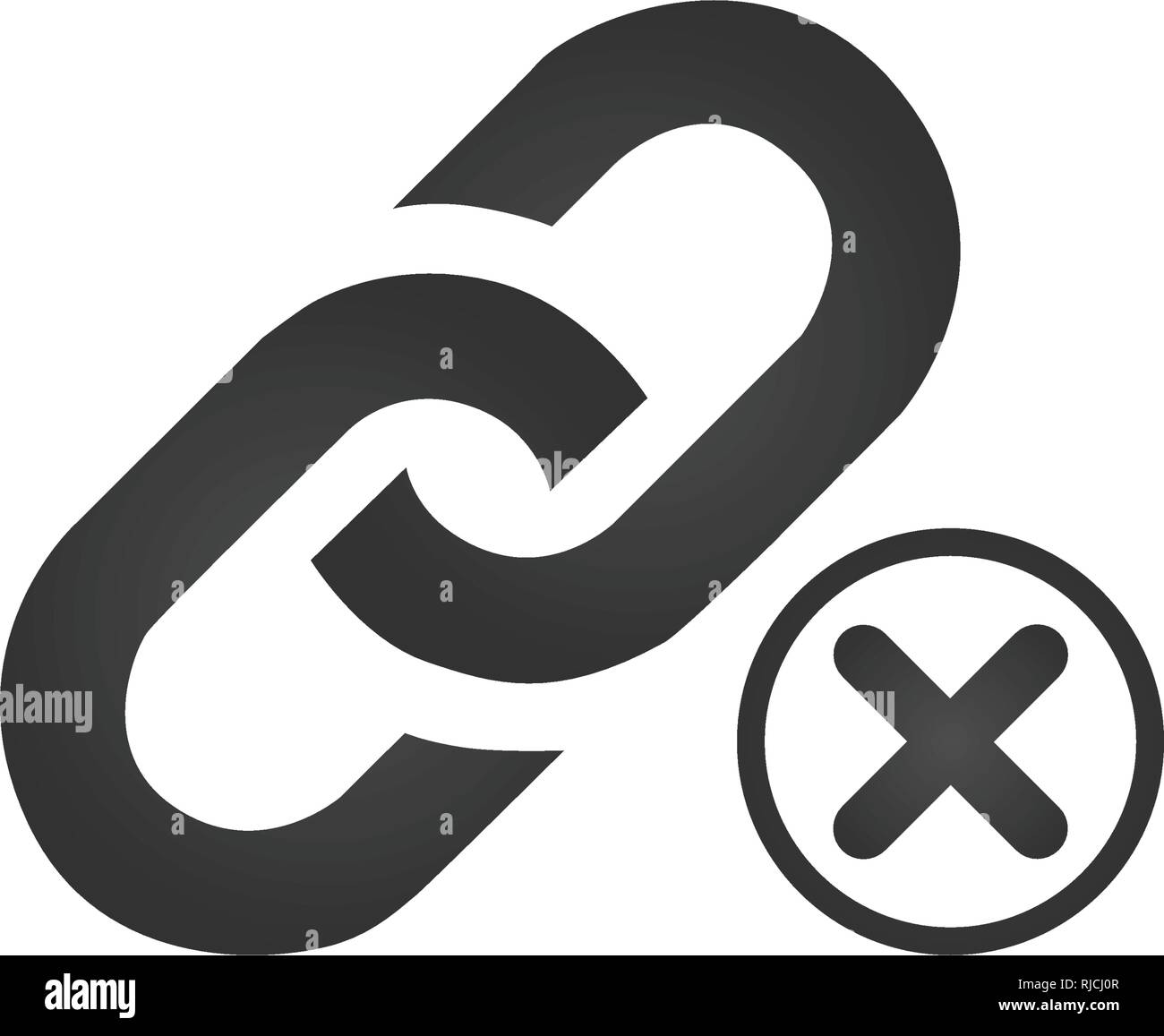 Link Icon mit Kreuz. schlecht oder nicht link Konzept. Fehler 404. Vector Illustration auf weißem Hintergrund Stock Vektor