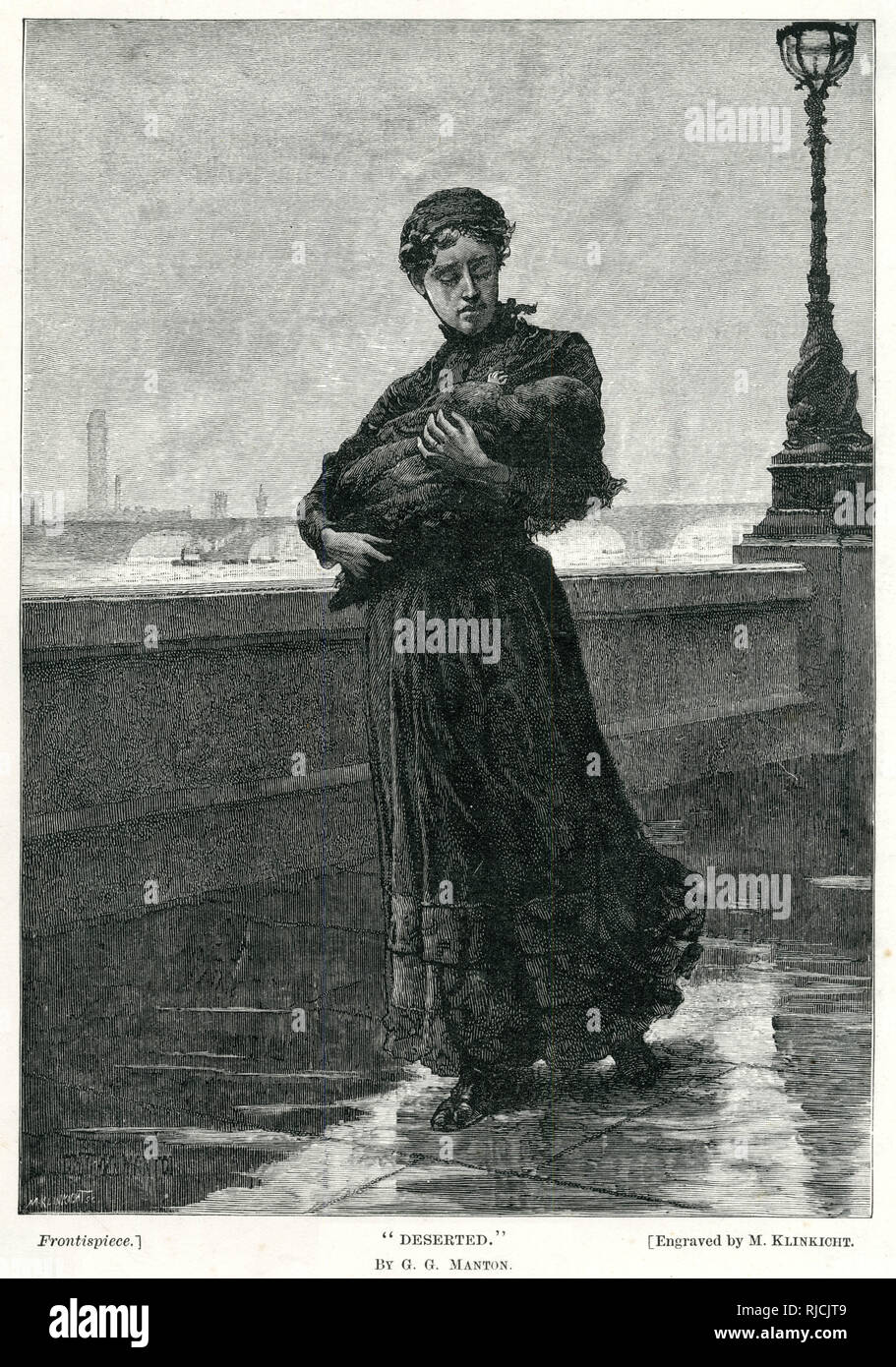 Verlassene Mutter und Baby, Themse-Embankment 1889 Stockfoto