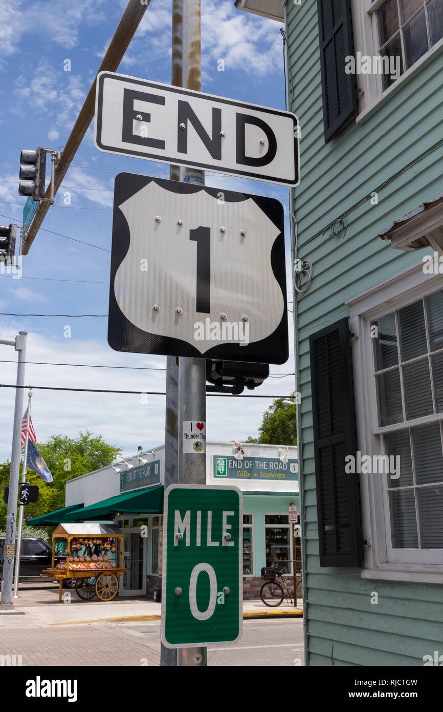 Am Ende der Autobahn Nr. 1, 0 Mile, Key West, Florida Keys, Florida, USA Stockfoto