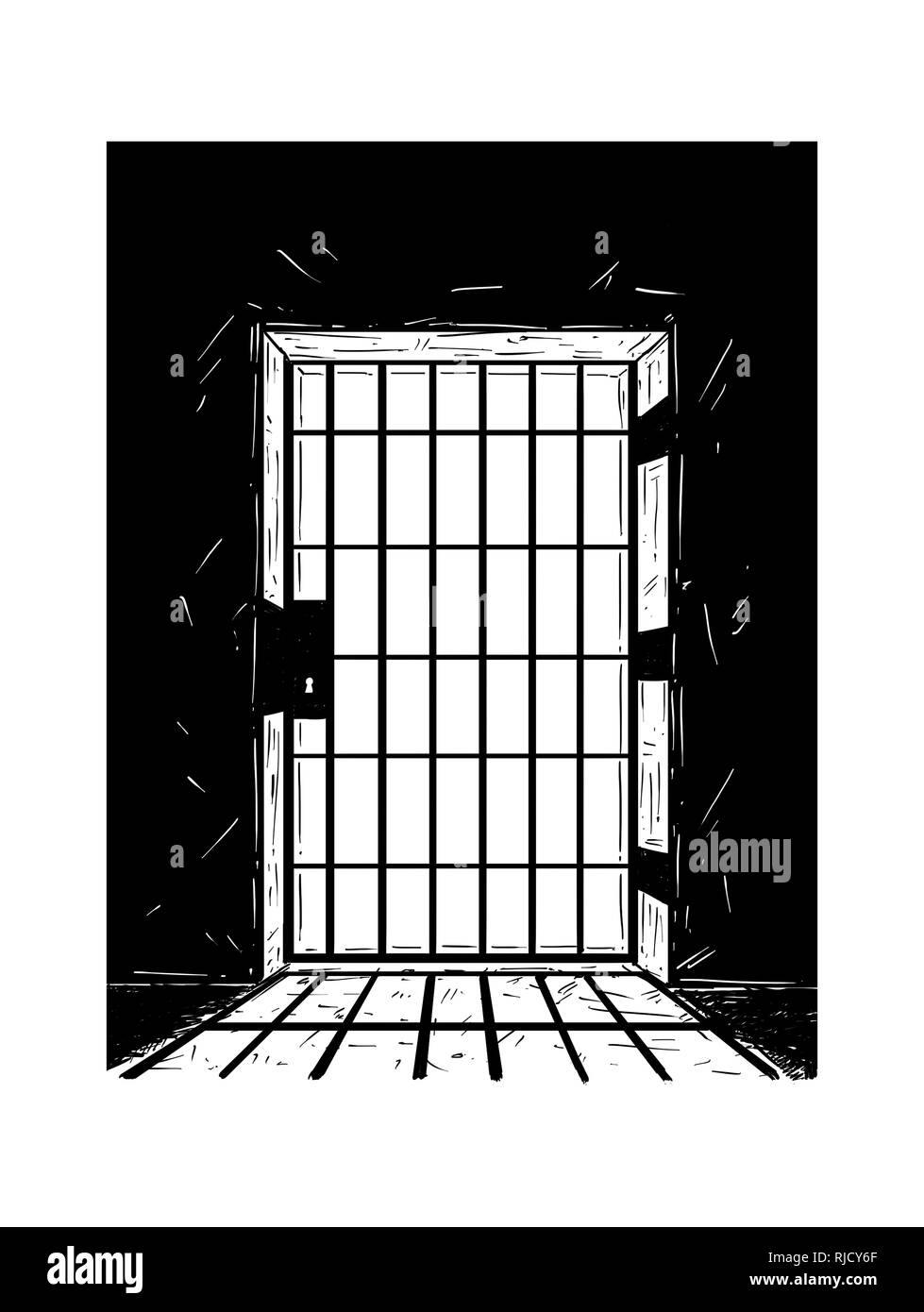 Cartoon Zeichnung der Gefängnistür Casting Schatten Stockfoto