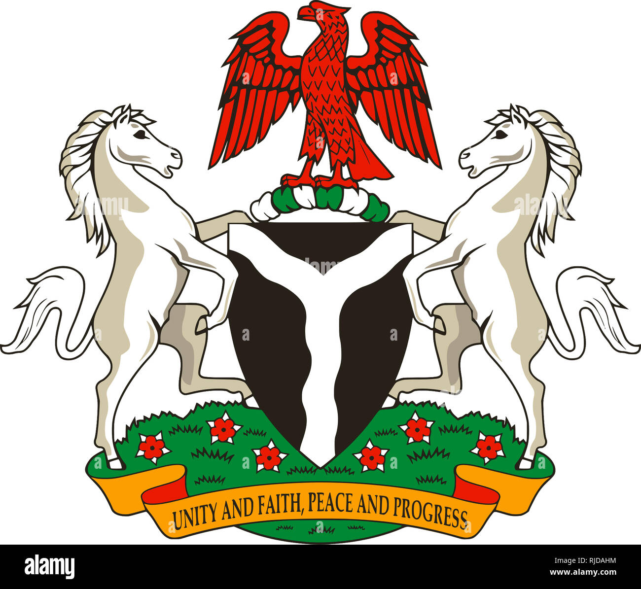 Staatswappen der Bundesrepublik Nigeria. Stockfoto