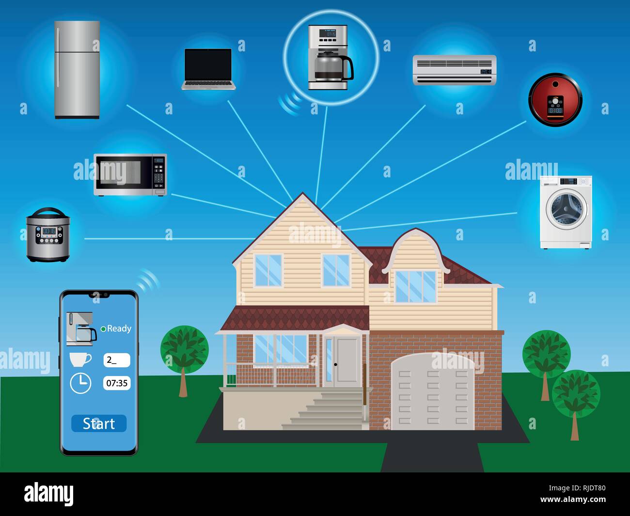 Konzept einer Smart house - Steuerung von Haushaltsgeräten von einem Mobiltelefon Stock Vektor