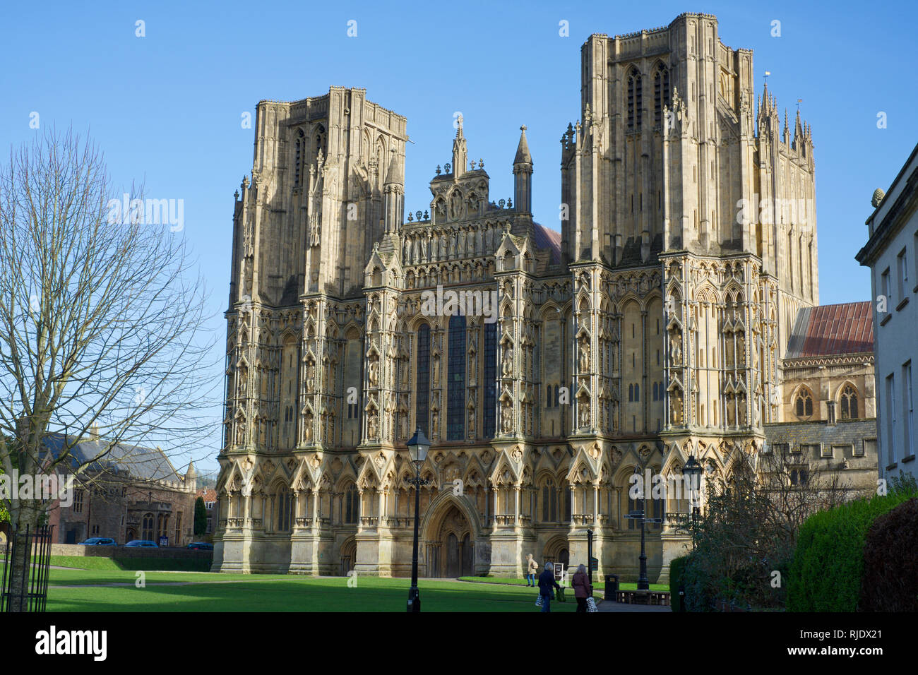 Wells Cathedral an einem klaren Januar Vormittag Stockfoto
