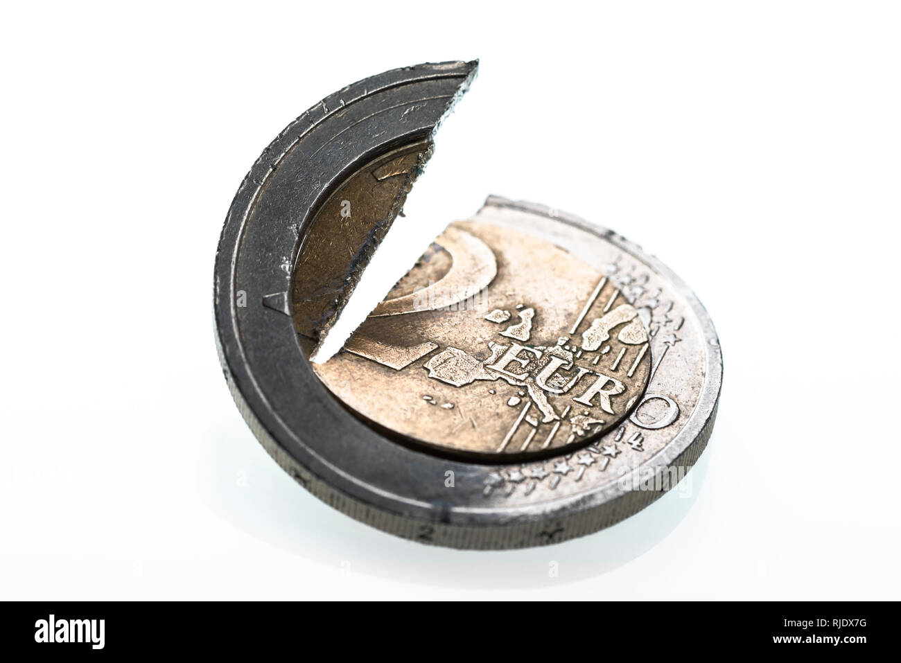 2 Euro Münze, brexit, Bruch von der Europäischen Gemeinschaft. Stockfoto