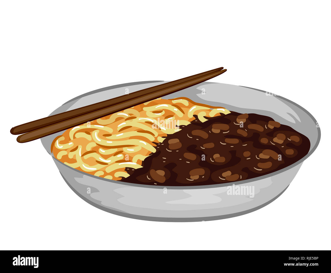 Abbildung: Jajangmyeon, einer koreanischen Chinesischen Nudelgericht mit schwarzen Sauce Stockfoto