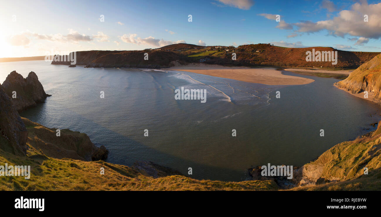 Three Cliffs Bay Panoramaaussicht, Gower, Swansea, Wales Stockfoto