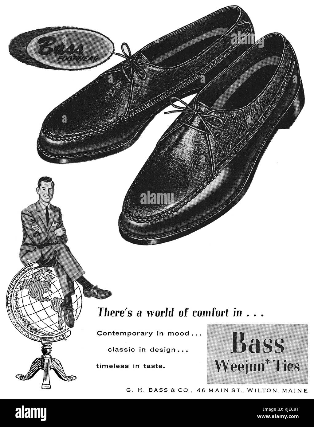1958 US-Werbung für's Bass Weejun Herrenschuhe. Stockfoto