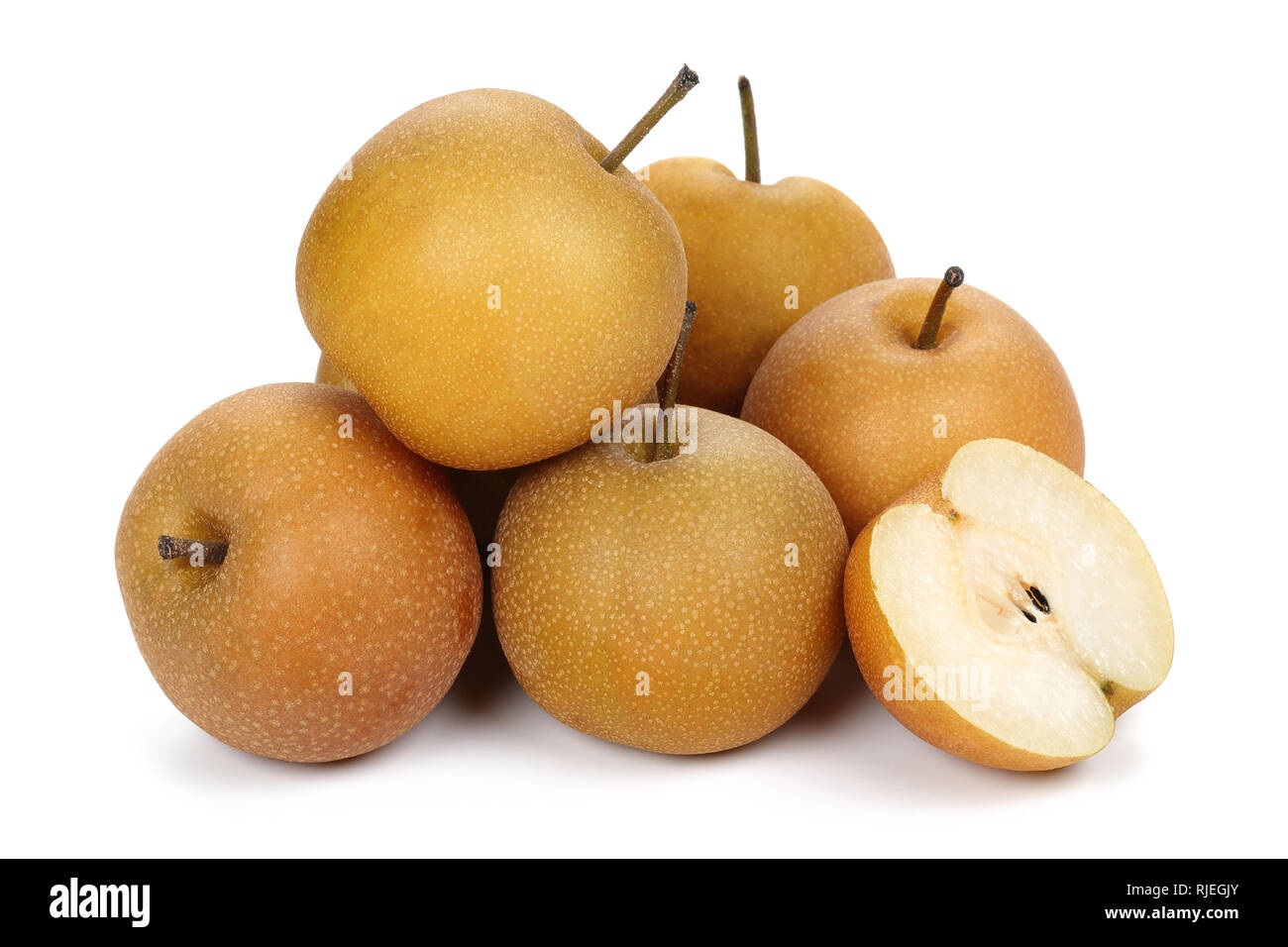 Asiatische Birne oder Nashi Birne isoliert auf weißem Hintergrund Stockfoto