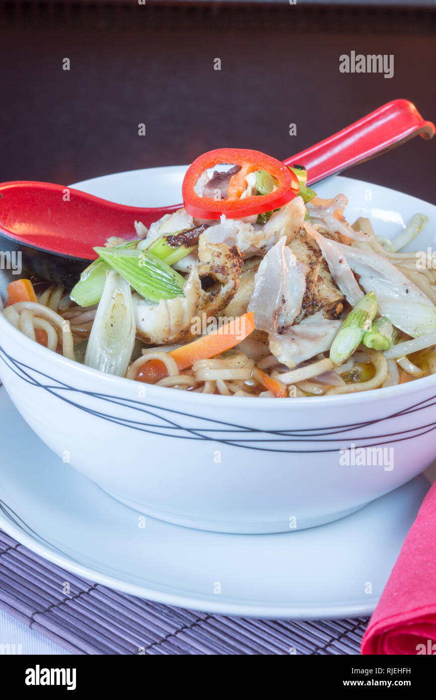 Eine Schüssel mit chinesischen Stil spicy Chicken und Nudelsuppe Stockfoto