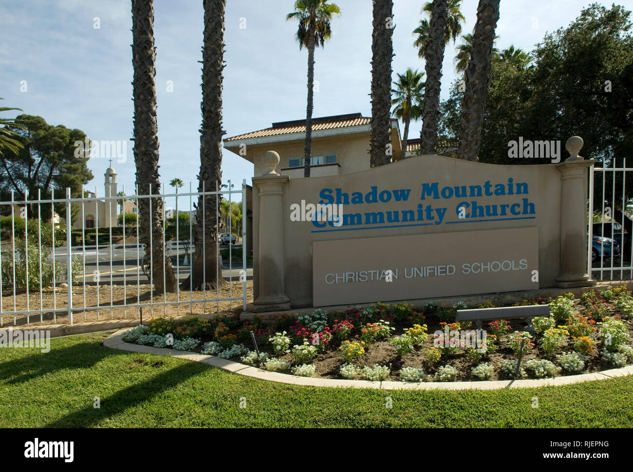 Shadow Mountain Community Church sign in El Cajon, Kalifornien, USA. Stockfoto