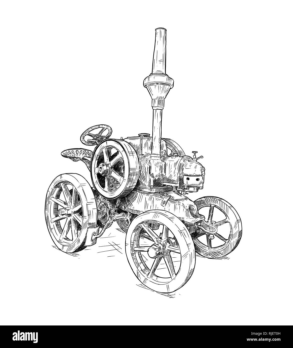 Cartoon oder Comic Stil digitale Zeichnung der alten Vintage Traktor Stockfoto