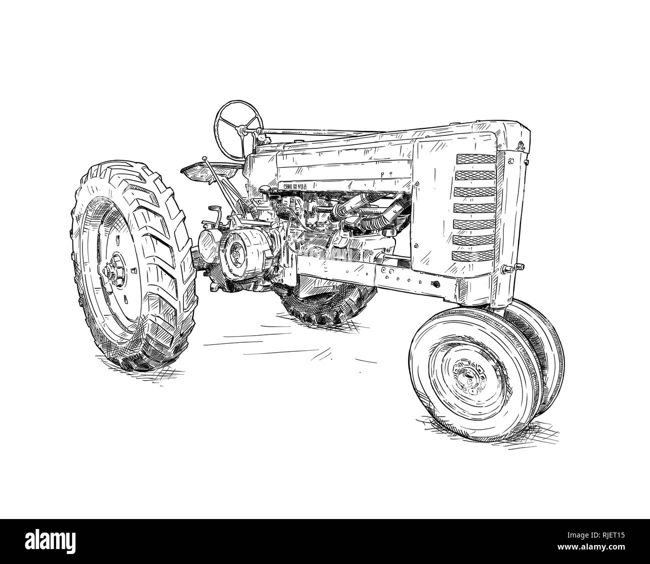 Künstlerische digitale Zeichnung Abbildung der alten Traktor Stockfoto