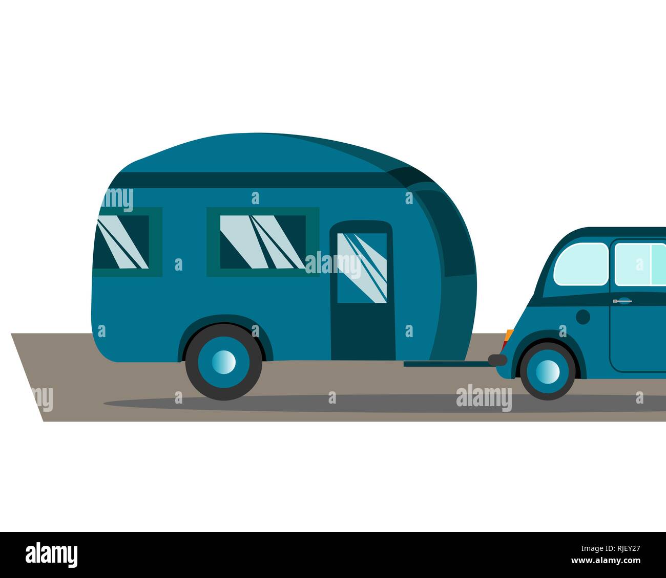 Reisen in ein Haus auf Rädern. Blue Retro Auto mit Camping Reiten auf einer Reise, Vector Illustration. Stock Vektor