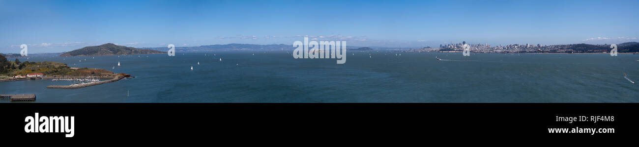 Panorama der San Francisco Bay Area von der Golden Gate Bridge Stockfoto