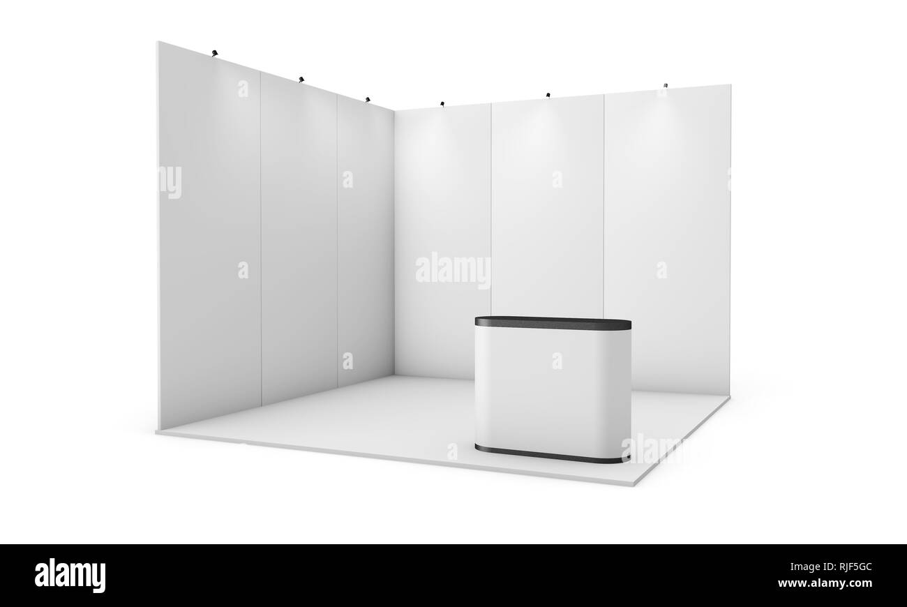 Messestand mit Rezeption 3D Rendering isoliert Stockfoto